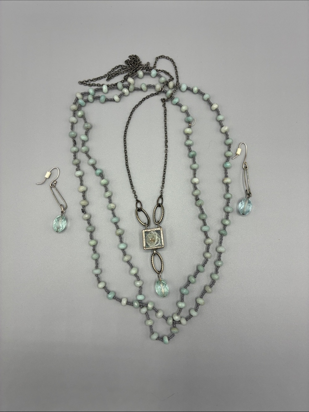 Handmade Silver necklace and earring Jewelry Set with Blue Accents